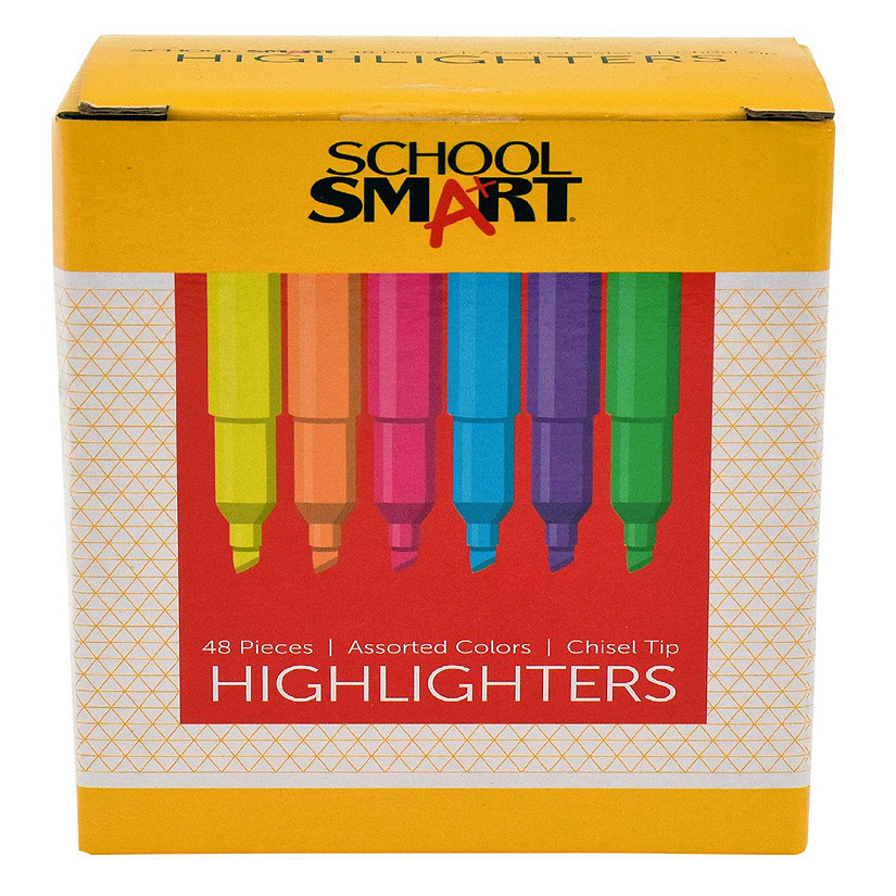 School Smart Pen Style Highlighters, Chisel Tip, Assorted Colors, Pack of 48 Image