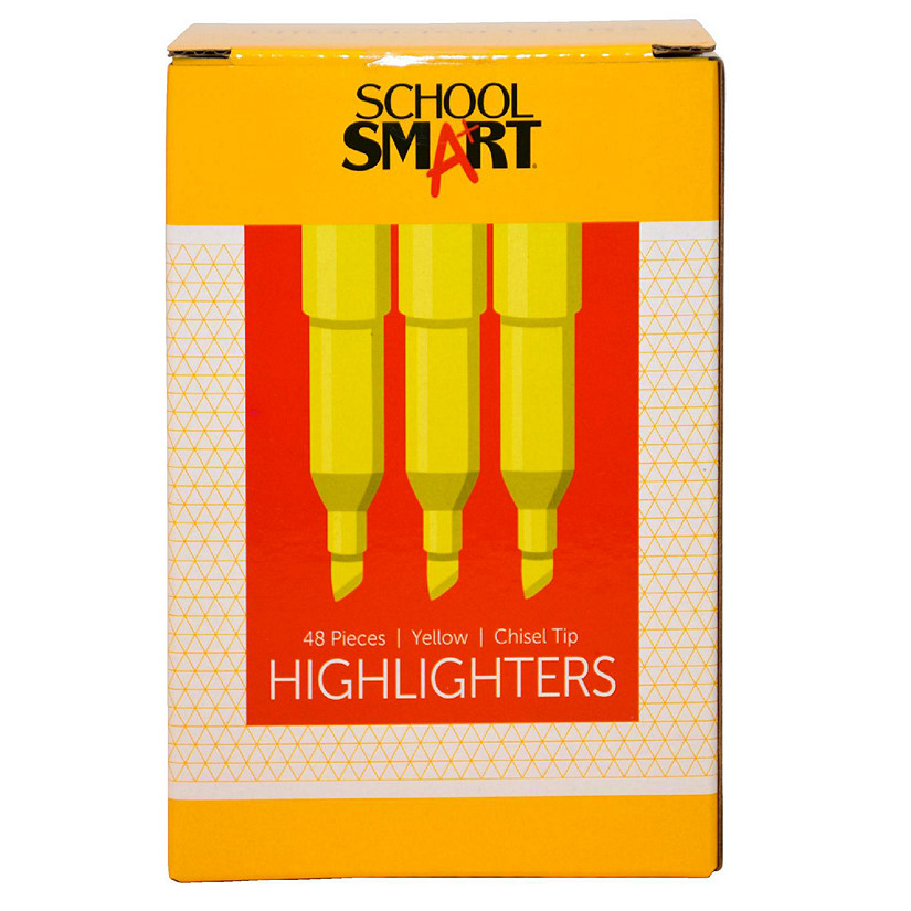 School Smart Pen Style Highlighters, Chisel Tip, Yellow, Pack of 48 Image
