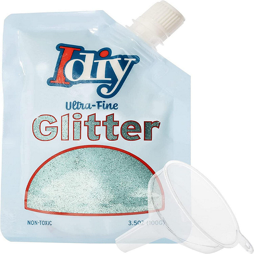 SCS Direct iDIY Ultra Fine Glitter (100g, 3.5 oz Pouch) w Easy-Pour Bag and Funnel - Aquamarine Blue Extra Fine - Perfect for DIY Crafts, School Projects, Decor Image