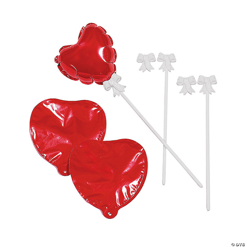 Self-Inflating Red Heart 4" Mylar Balloons - 12 Pc. Image
