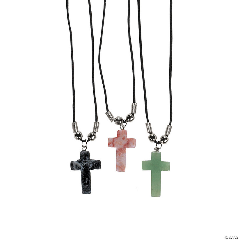 Semi-Precious Stone Cross Necklaces - 12 Pc. Image