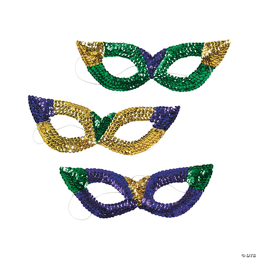 Sequin Mardi Gras Masks- 12 Pc. Image