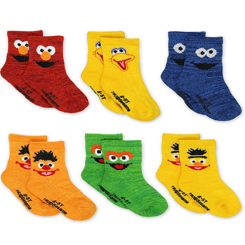 Sesame Street Elmo Baby Toddler Boys Girls 6 Pack Crew Socks with Grippers (4-5T, Multicolor) Image