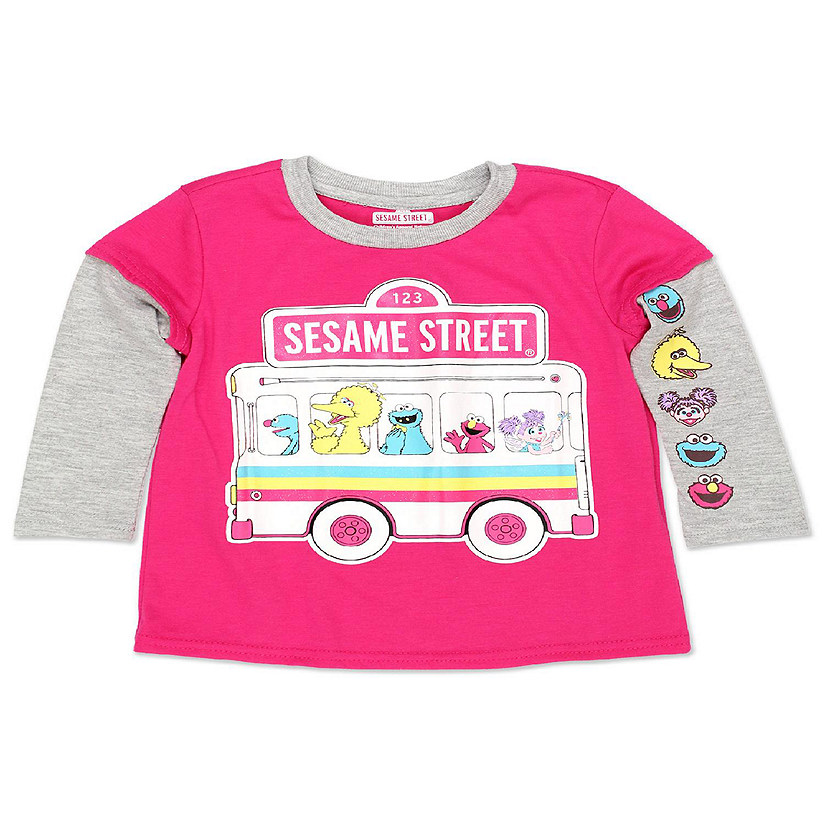 Sesame Street Gang Baby Toddler Girls Long Sleeve T-Shirt Tee (12 Months, Pink/Grey) Image