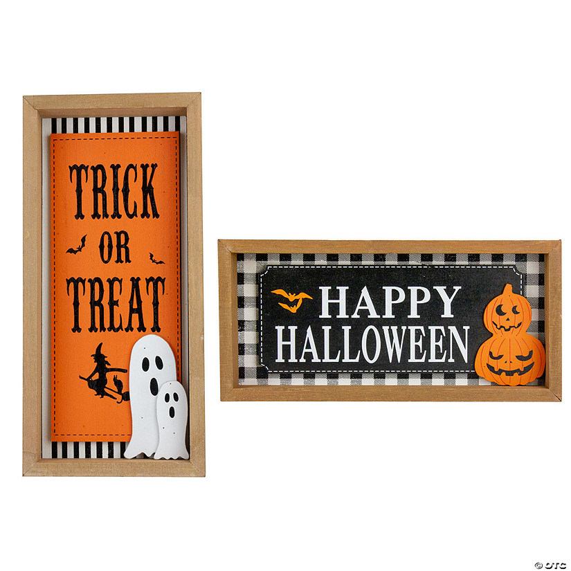 Set of 2 Happy Halloween Wooden Shadow Box Plaques Image