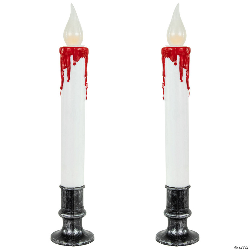 Set of 2 Pre-lit LED White and Red Halloween Candles 9" Image