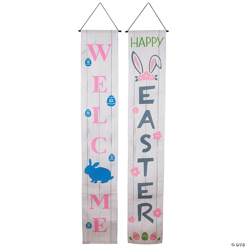 Set of 2 "Welcome" and "Happy Easter" Outdoor Hanging Door Banners 71" Image