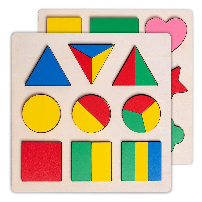 Set Of 2 Wood Shape Toddler Puzzles Toys Image