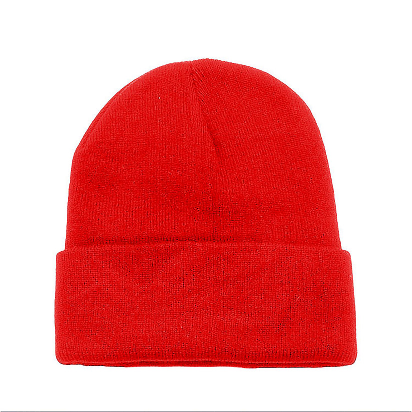 Set of 3 Plain Long Cuffed Beanies Skullies for Men and Women (Red) Image