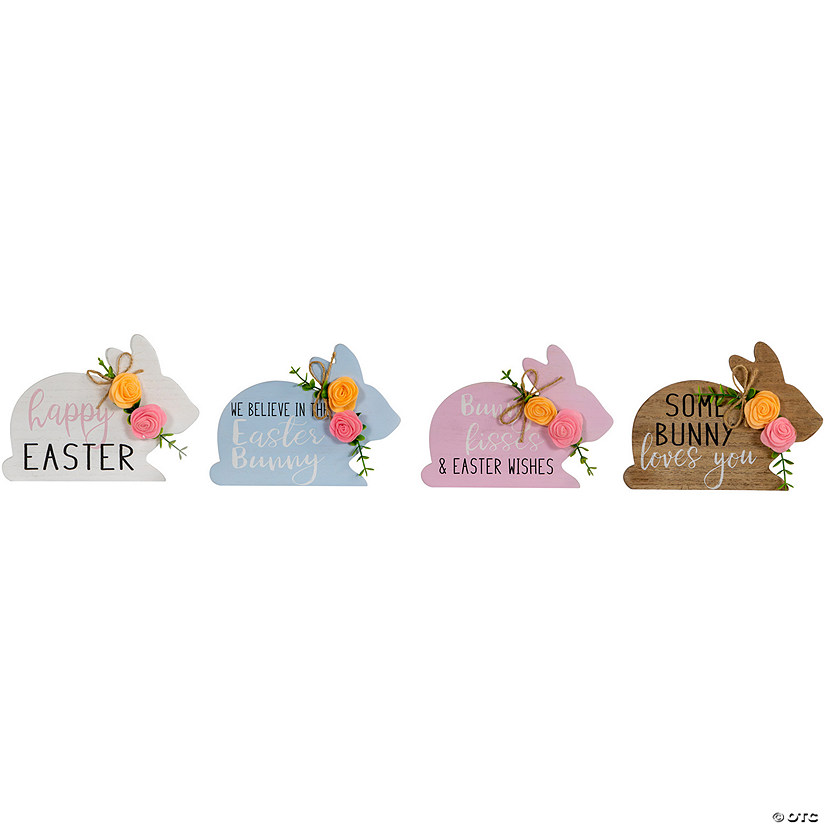 Set of 4 Floral Bunny Wooden Tabletop Easter Signs 7.75" Image