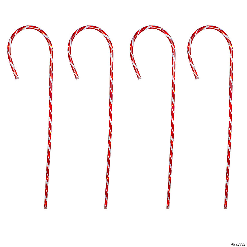 Set of 4 Red and White Stripped Candy Cane Stakes Christmas Outdoor Decor 60" Image