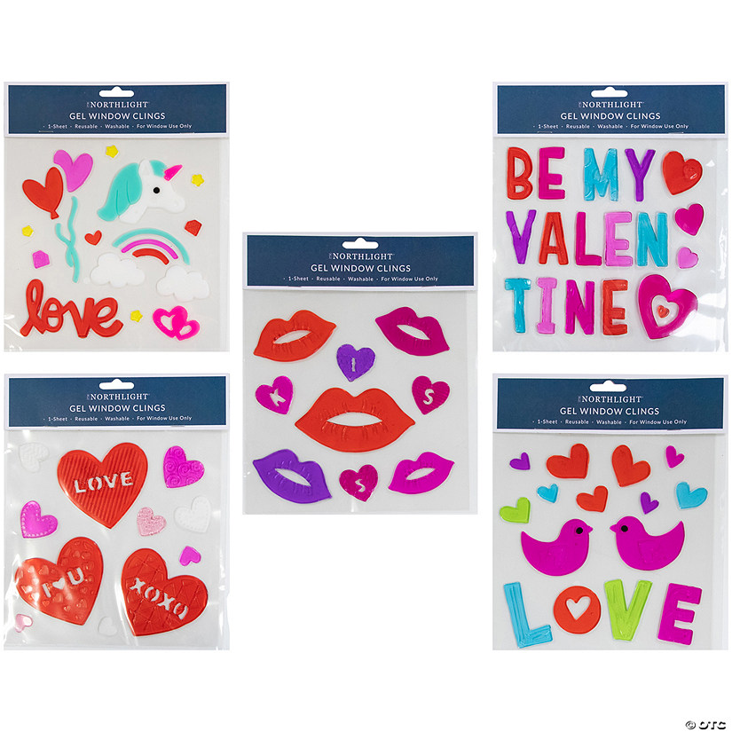 Set of 5 Double Sided Valentine's Day Gel Window Clings Image