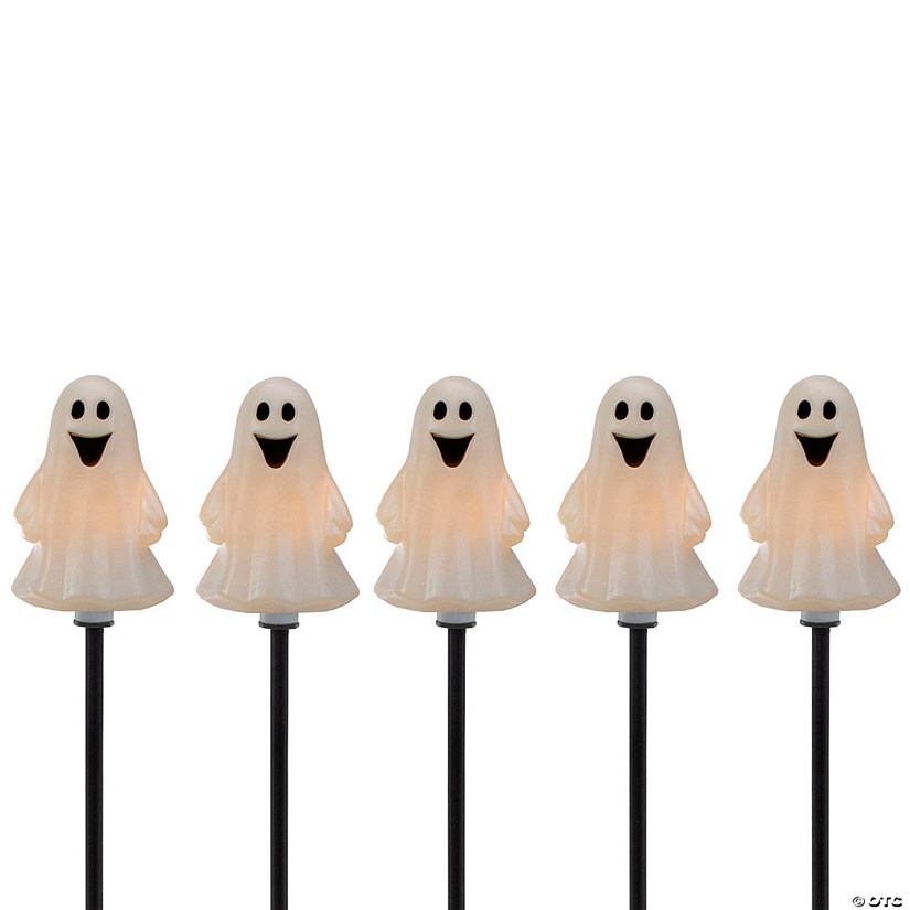Set of 5 Ghost Shaped Halloween Pathway Markers - 3.75ft Black Wire Image