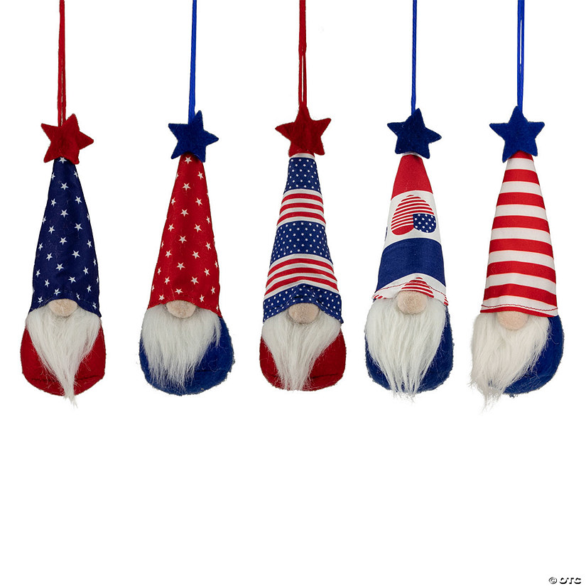 Set of 5 Patriotic 4th of July Americana Gnome Ornaments 6.5" Image