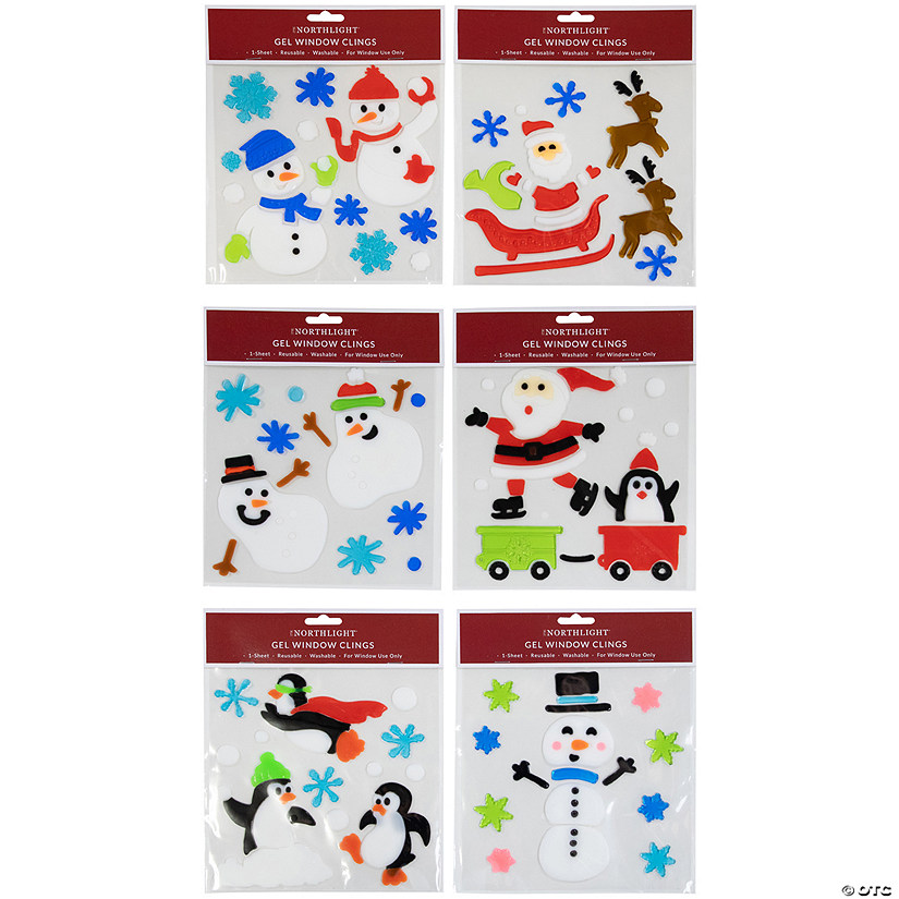 Set of 6 Double Sided Christmas Gel Window Clings Image