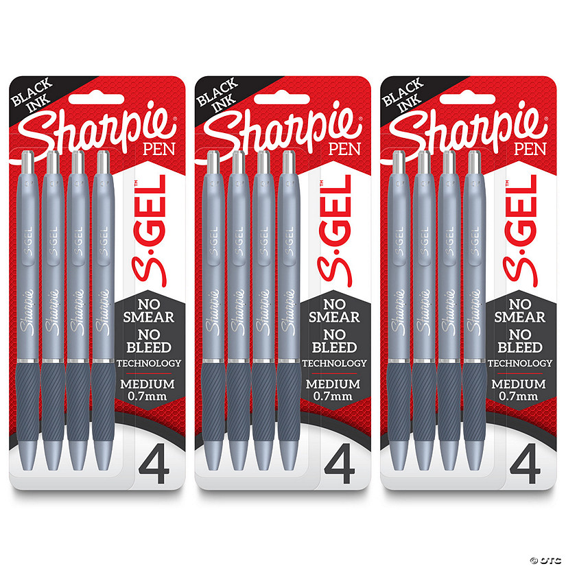 Sharpie S-Gel, Gel Pens, Medium Point (0.7mm), Frost Blue Body, Black Gel Ink Pens, 4 Per Pack, 3 Packs Image