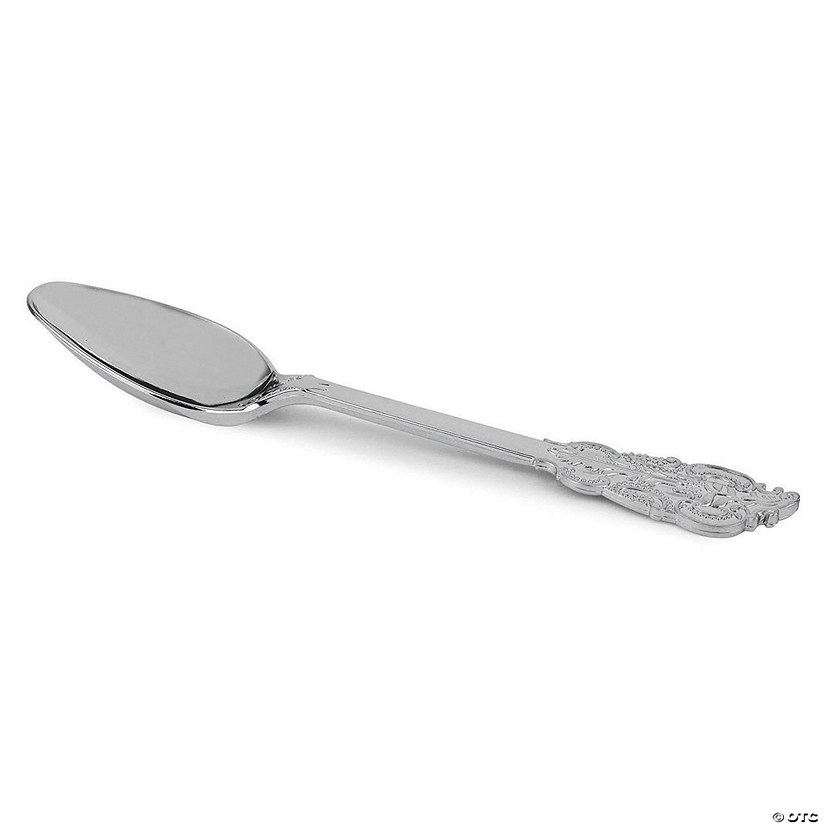 Shiny Baroque Silver Plastic Spoons (288 Spoons) Image