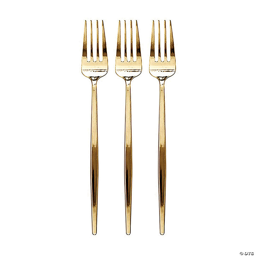Shiny Gold Moderno Disposable Plastic Dinner Forks (120 Forks) Image
