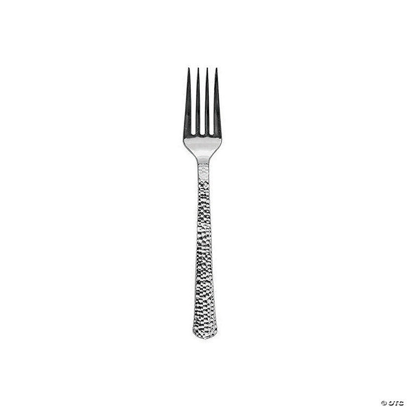 Shiny Metallic Silver Hammered Plastic Forks (340 Forks) Image