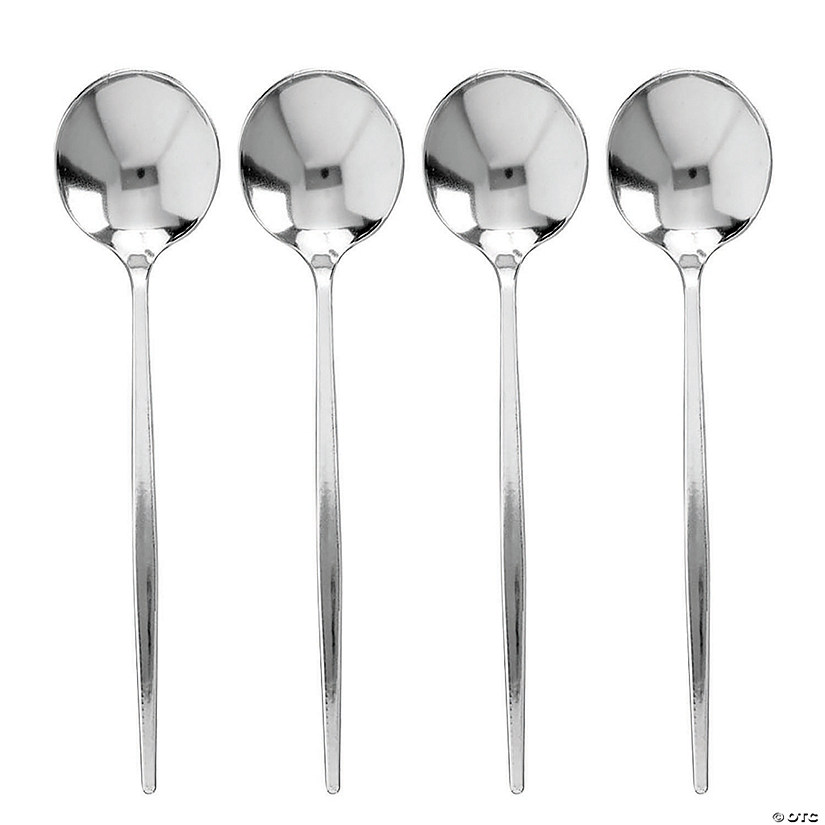 Shiny Silver Moderno Disposable Plastic Dinner Spoons (140 Spoons) Image