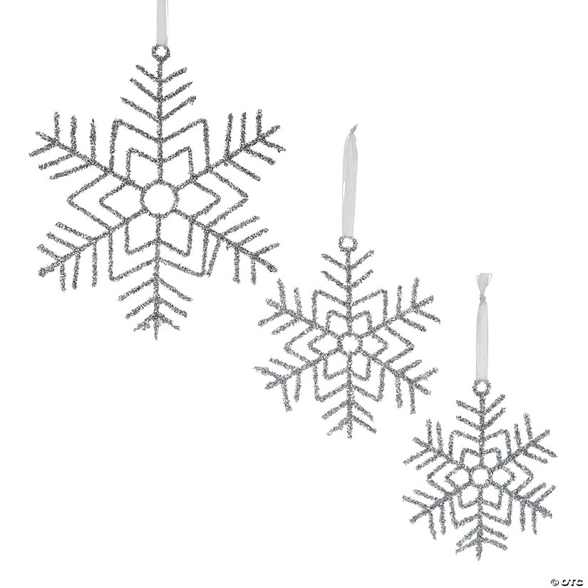 Silver Glittered Snowflake Ornament (Set Of 12) 9.75"H, 12.5"H, 16.25"H Wire Image