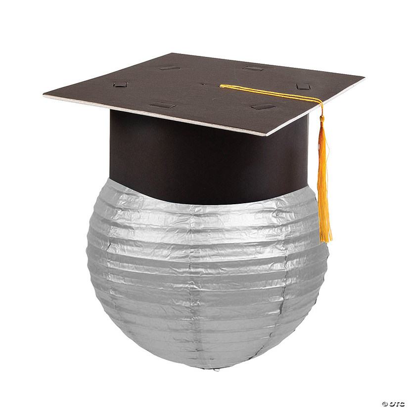 Silver Hanging Paper Lantern with Graduation Cap Decorating Kit - 12 Pc. Image