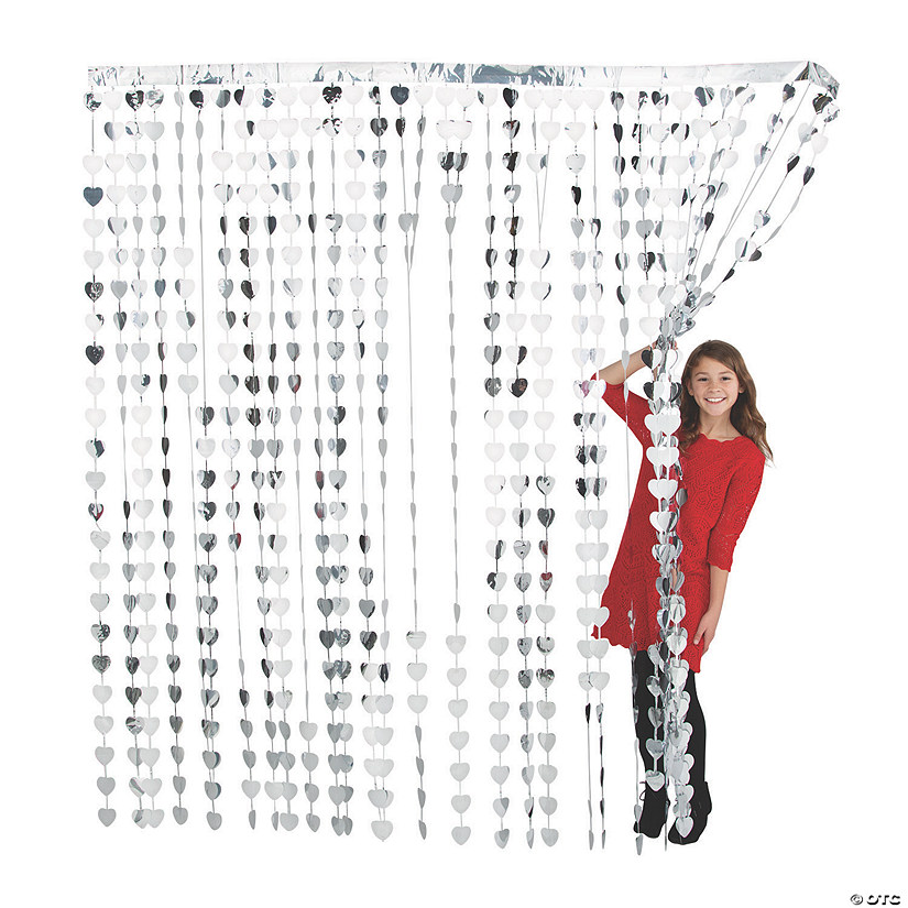 Silver Heart Foil Curtain Backdrop Image