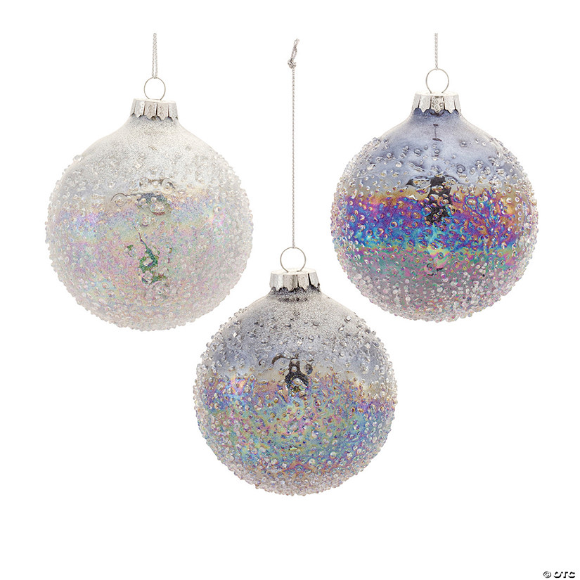 Silver Irredescent Ball Ornament (Set Of 12) 3"D Glass Image