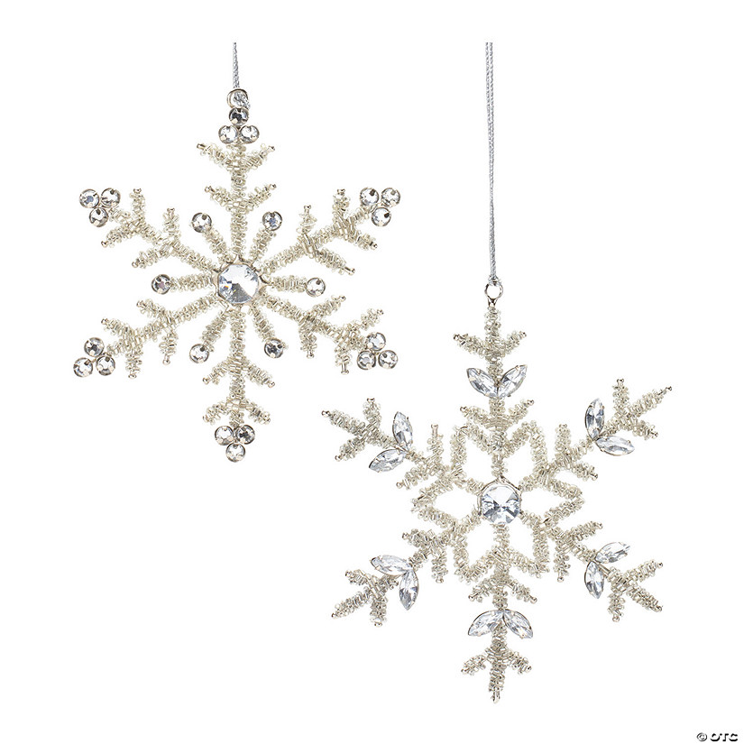 Silver Jeweled Snowflake Ornament (Set Of 12) 5.25"H, 6"H Iron/Glass Image