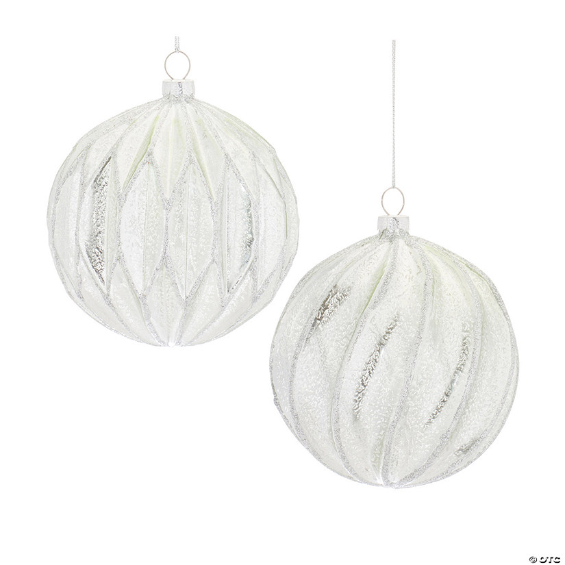 Silver Ribbed Mercury Ball Ornament (Set Of 6) 4"D Glass Image