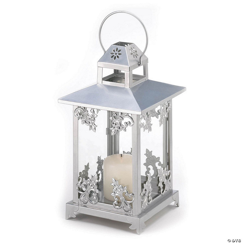 Silver Scrollwork Candle Lantern 13" Image
