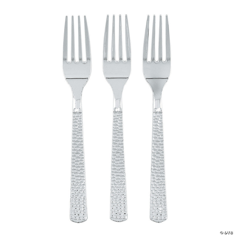 Silvertone Hammered Forks - 24 Ct. Image