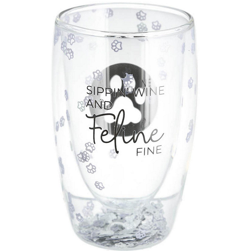 Sipping Wine and Feline Fine Double Walled Glass 14 oz Image
