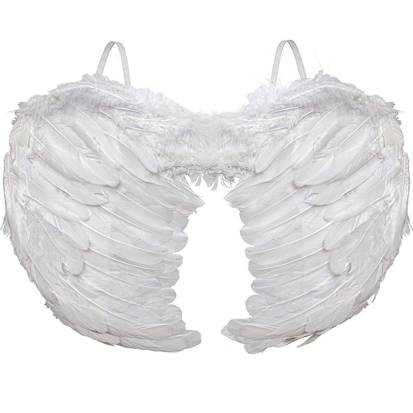 Skeleteen Angel Wings Costume Accessory - White Feathered Angelic Wings for Angel and Cupid Costume for Adults and Children Image