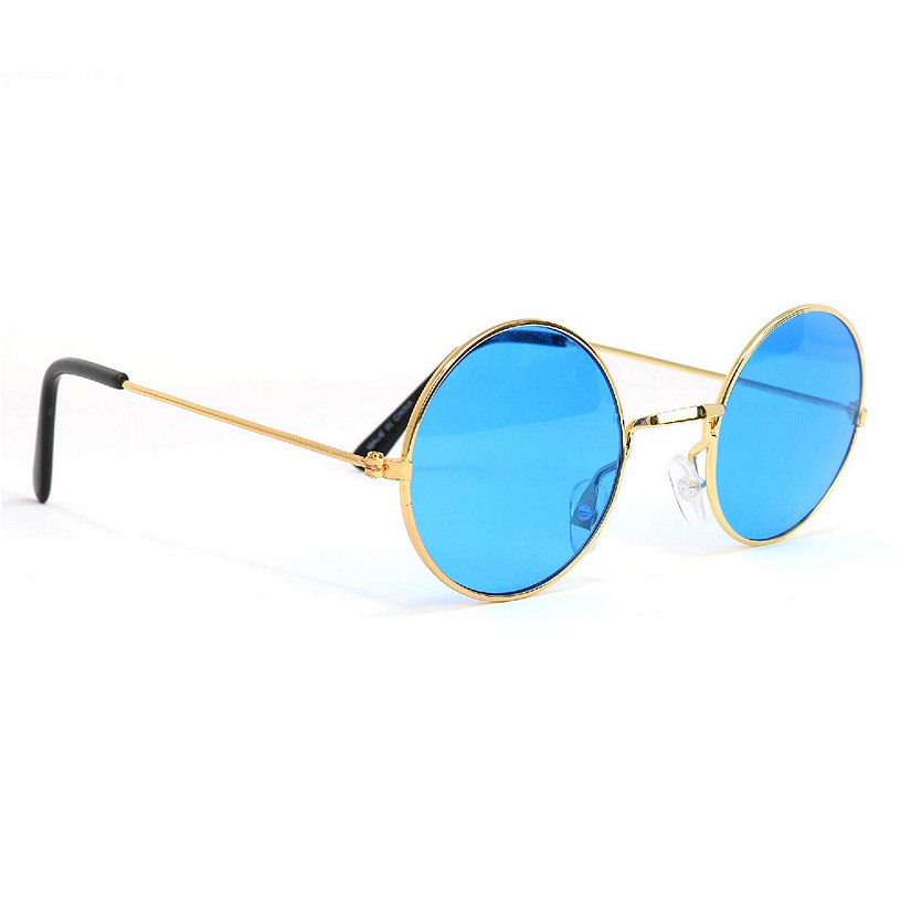 Skeleteen Blue Circle Hippie Glasses - Blue 60's Style Hipster Circle Sunglasses - 1 Pair Image
