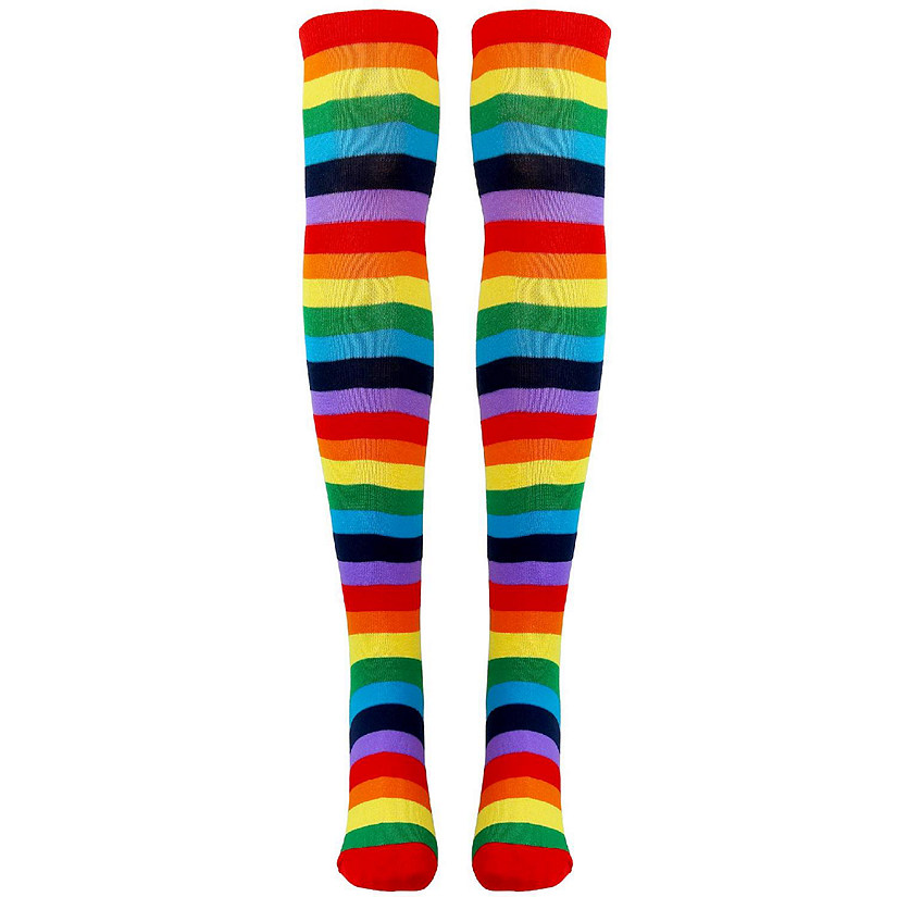 Skeleteen Colorful Rainbow Striped Socks - Over The Knee Clown Striped Costume Accessories Thigh High Stockings for Men, Women and Kids Image