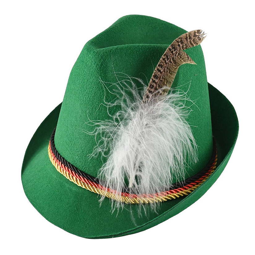 Skeleteen German Oktoberfest Alpine Fedora - Bavarian Swiss Green Traditional Trachten Felt Costume Hat with Feather for Kids and Adults Image