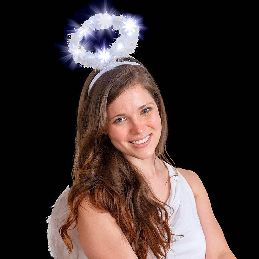 Skeleteen Light Up Angel Halo - White Feather Fluffy LED Halo Headband Accessories for Angel Costumes for Adults and Kids Image