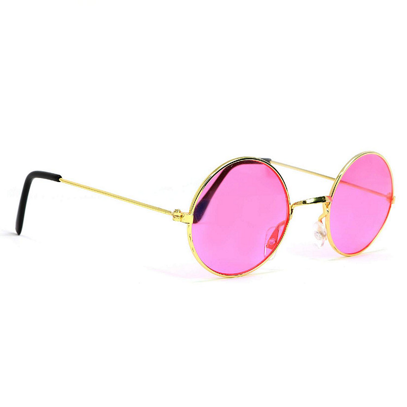 Skeleteen Pink Round Hippie Glasses - Pink 60's Style Hipster Circle Sunglasses - 1 Pair Image
