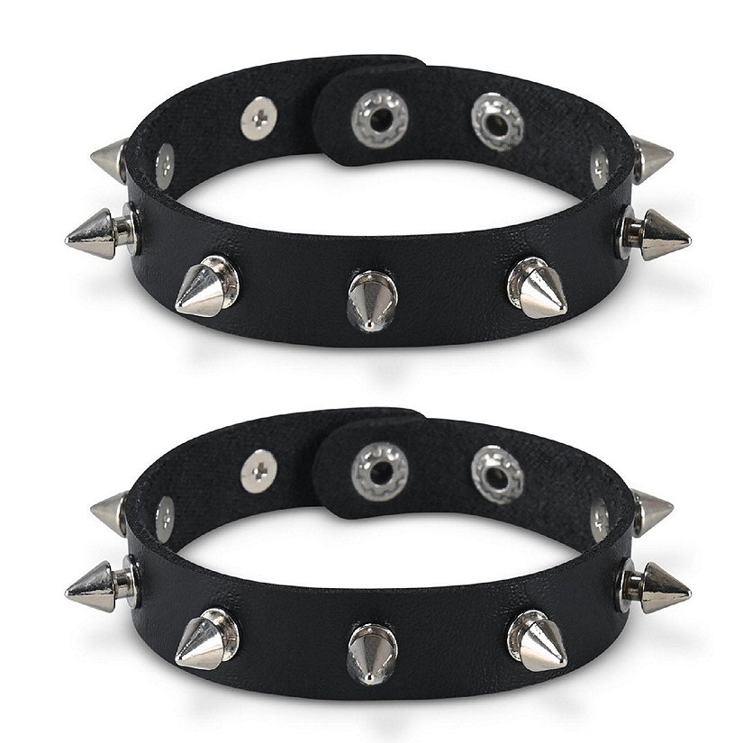 Skeleteen Punk Leather Spike Bracelet - Leather Cuff Biker Bracelet with Spikes for Men, Women and Kids Image