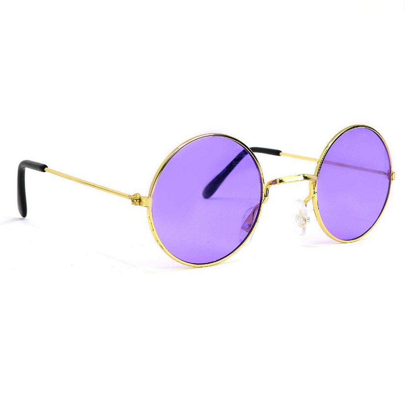 Skeleteen Purple Round Hippie Glasses - Purple 60's Style Hipster Circle Sunglasses - 1 Pair Image