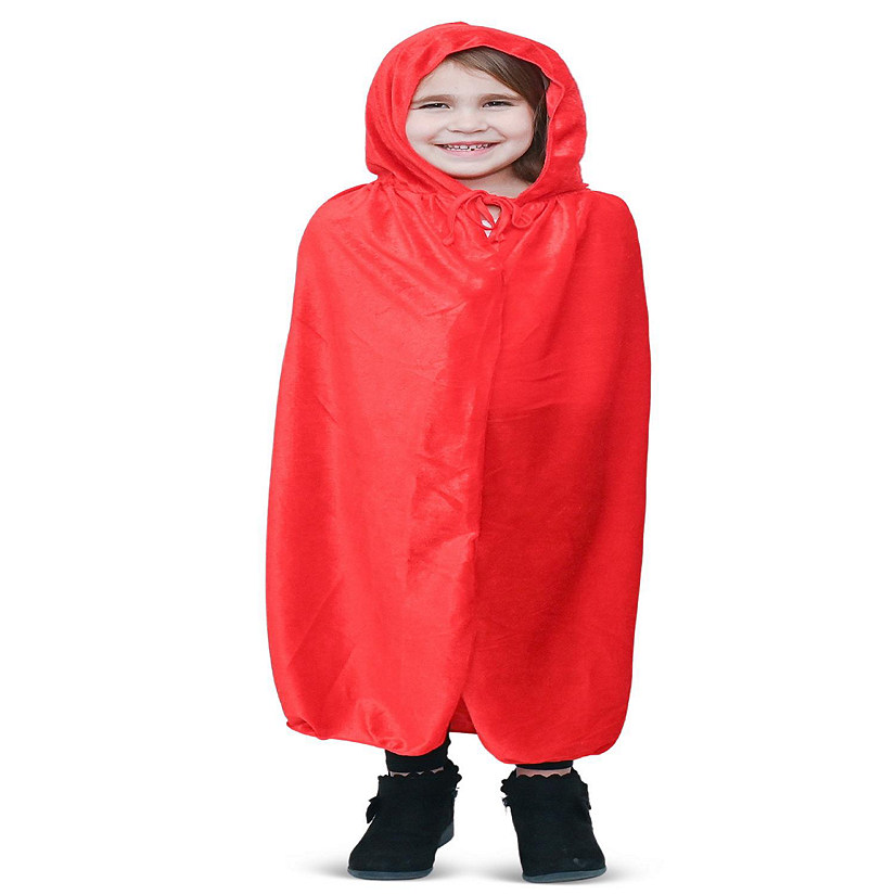 Skeleteen Red Velvet Hooded Cape - Kids Long Velour Vampire and Superhero Halloween Costume Cloak with Hood for Boys and Girls Image
