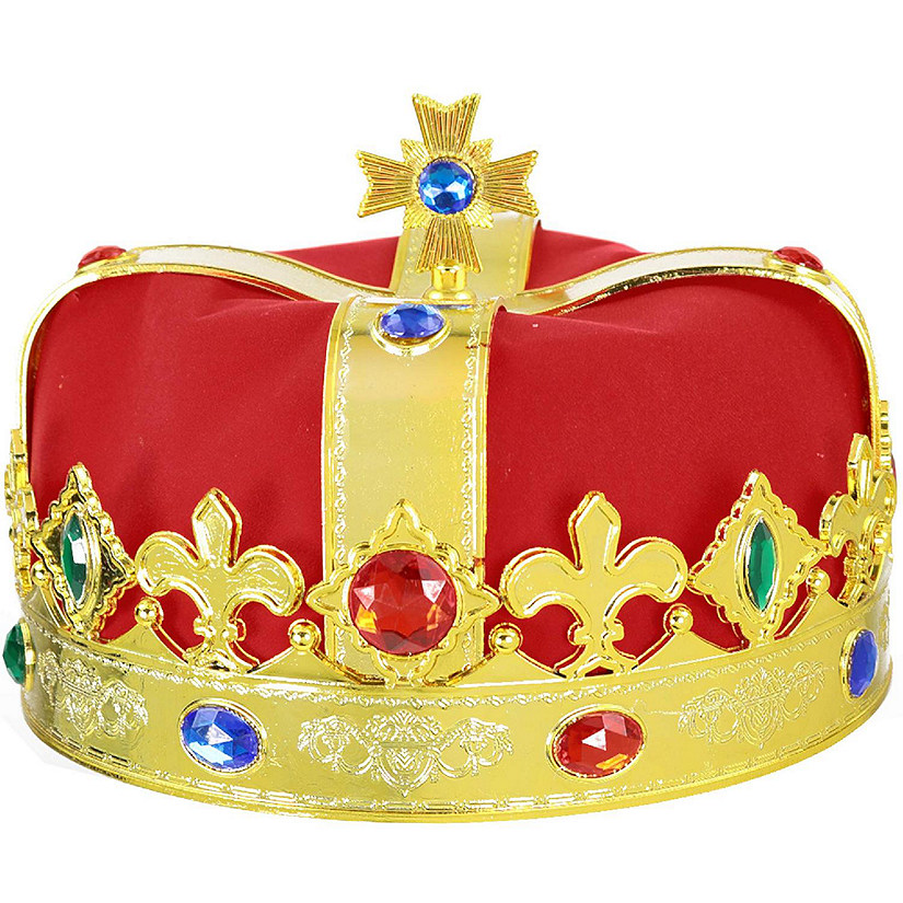 Skeleteen Regal Gold King Crown - Royal Red Felt Imperial Jeweled Mens and Womens Unisex Party Dress Up Accessory Crowns - 1 Piece Image