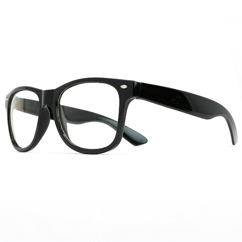 Skeleteen Retro Nerd Costume Glasses - Oversized Black Hipster Eyeglasses with Clear Lenses - 1 Pair Image