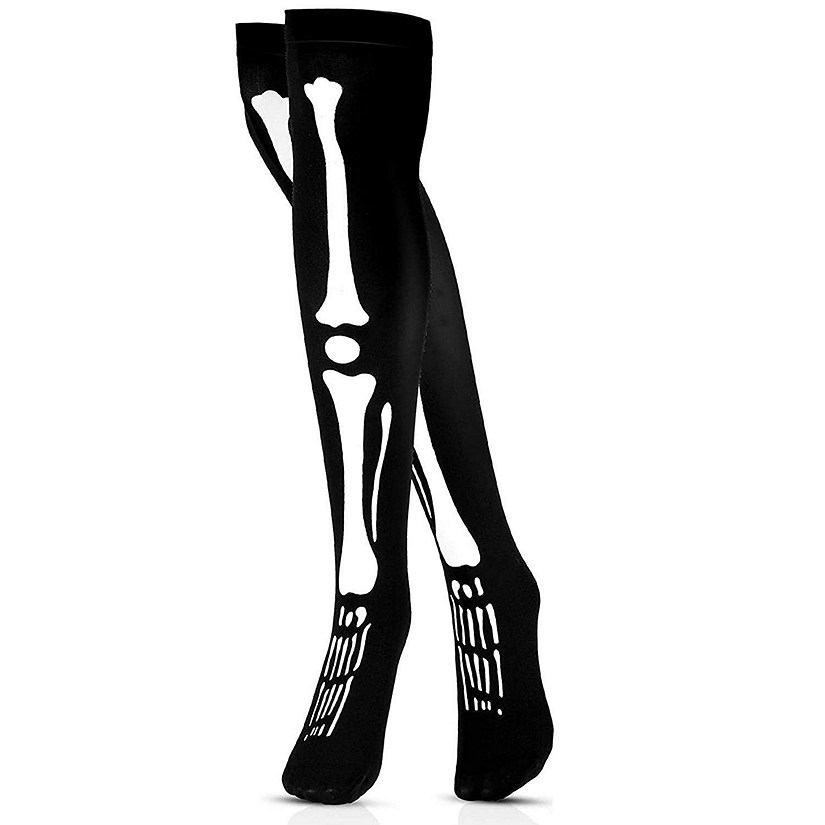 Skeleton Thigh High Socks - Goth Costume Bone Over The Knee High Sock Anatomical Skeletal Spooky Tight Stockings - 1 Pair Image