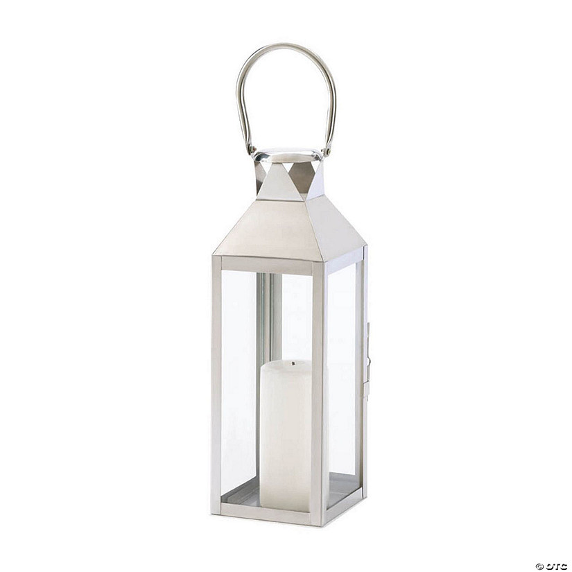 Sleek White Metal Manhattan Candle Lantern With Metal Handle 15" Tall Image