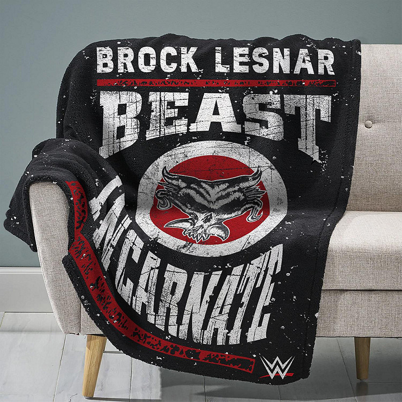 Sleep Squad WWE Brock Lesnar Beast Incarnate 60&#8221; x 80&#8221; Raschel Plush Blanket &#8211;Wrestling Legend Super-Soft Throw Image
