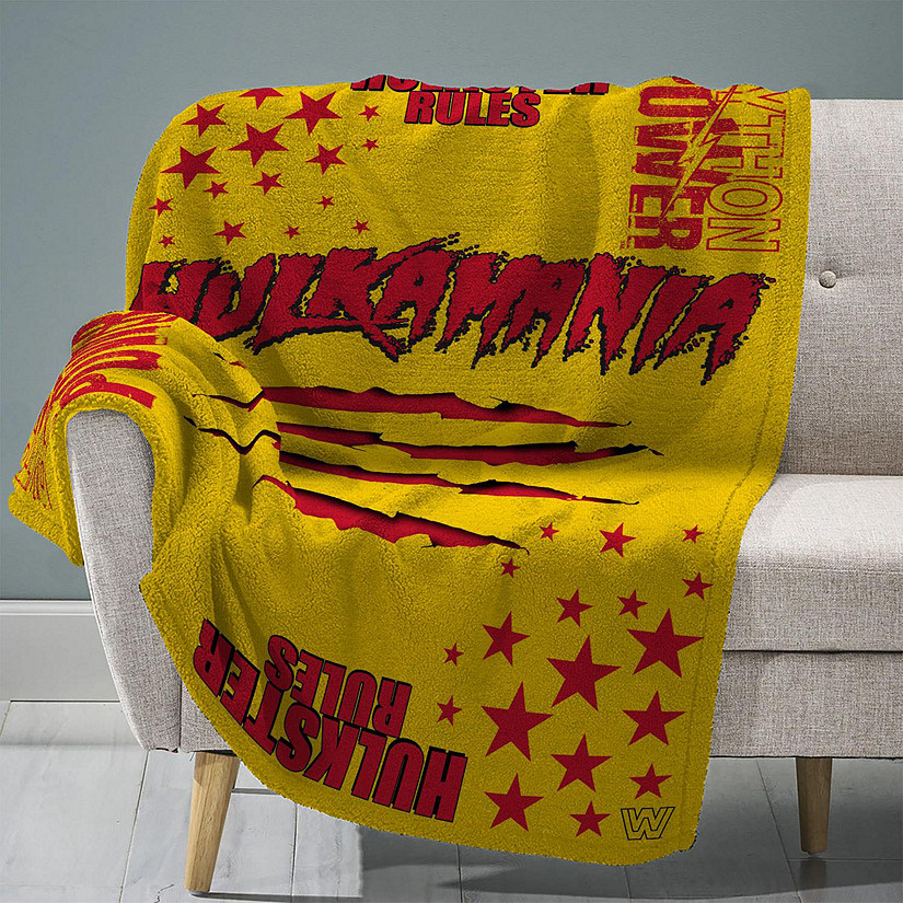 Sleep Squad WWE Hulk Hogan 60&#8221; x 80&#8221; Raschel Plush Blanket &#8211;Wrestling Superstar Super-Soft Throw Image