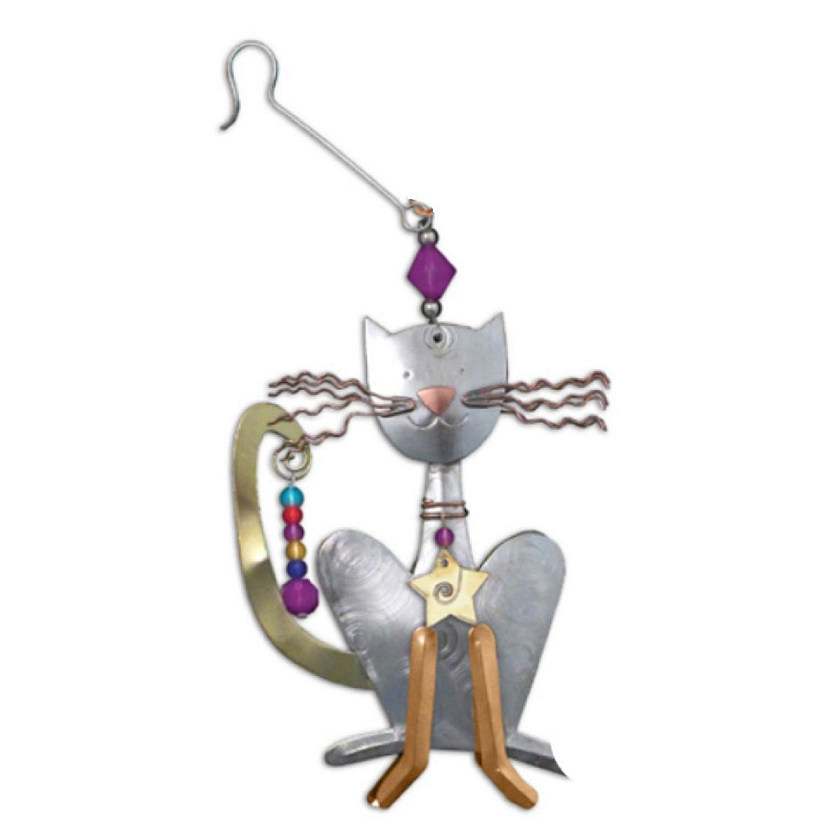 Sly Cat Metal Christmas Tree Ornament 3.75 Inch Fair Trade Multicolor Image