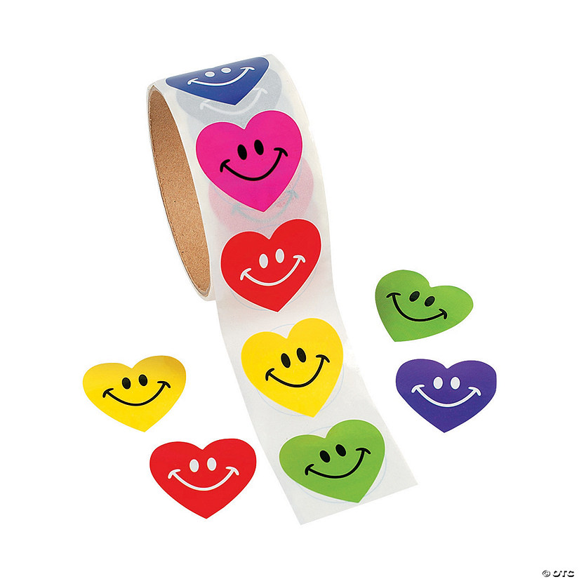 Smile Face Heart Sticker Roll - 100 Pc. Image